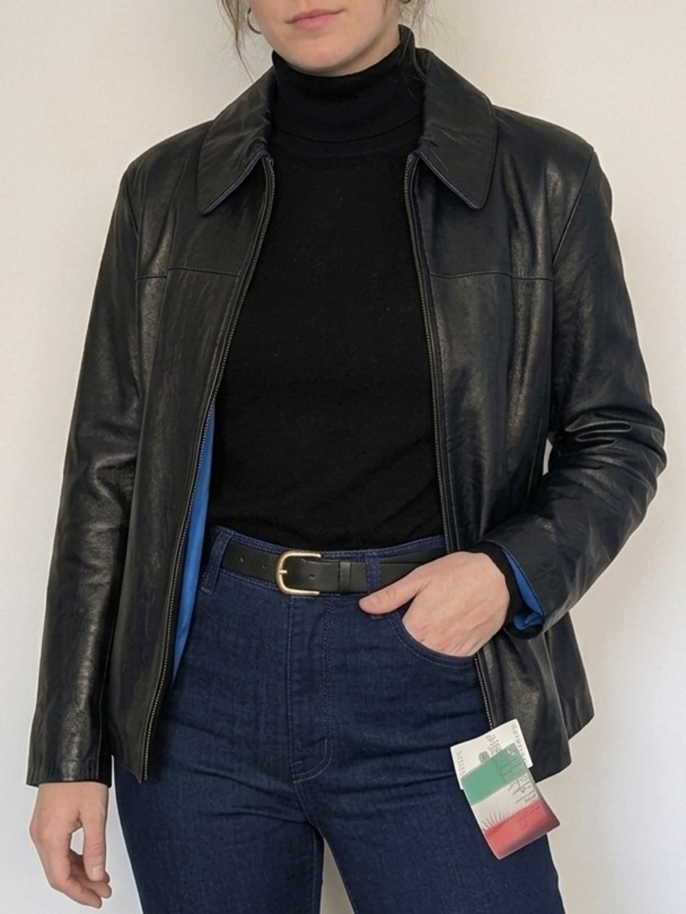 NWT Vtg Wilsons Leather Maxima Black Jacket Sz L Deadstock Y2K 90s Cobalt Lining